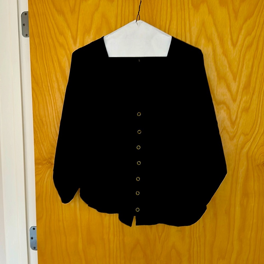 Black open back silk blouse